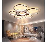 LXYST Living Room Rings with Remote Control Dimmable Acrylic Ceiling Lamp for Bedroom Office Hall Light Fixture,Brown-7rings-A