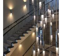 LXYST Loft Crystal Ceiling for Staircase LED Hallway Decor Pendant Lamp Duplex Living Room Hanging Fixtures Long Chandeliers (Warm Light,A20 Lights)