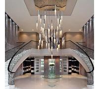 LXYST Loft Crystal Ceiling for Staircase LED Hallway Decor Pendant Lamp Duplex Living Room Hanging Fixtures Long Chandeliers (Warm Light,B20 Lights)