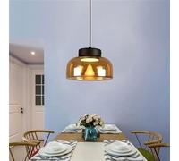 LXYST Luxury Amber Glass Pendant Light for Dining Room and Living Room - Elegant Iron Chandelier with