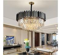 LXYST Luxury Chandelier Black Round Oval Stainless Steel K9 Crystal Tricolor Pendant Light for Dining Living Room Bedroom,Hanging Light(Tricolor,Round 100cm)