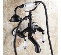 LXYST Luxury Telephone Type Shower Ceramic Holder Tap Bathroom Bathtub Wall Mount Faucet Set Black Plating Hot and Cold Water Mixer Tap,Black A
