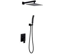LXYST Matt Black Bathroom Square Bath Mounted/Ceiling Set Quality Brass Mixer Faucet Rain Shower Head-12 Wall Mounted