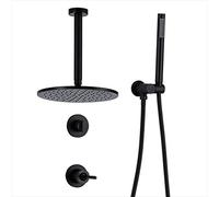 LXYST Matte Black Concealed Mixer with 8-12 Brass Rainfall Head and Handheld Ceiling Mount Luxury Shower Set,10 Inch