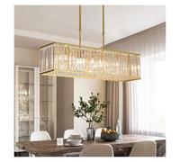 LXYST Matte Black Rectangle Crystal Chandelier Flush Mount Pendant Light Kitchen Island Living Room - Elegant Fixture with Gold Accents for Stylish Home Decor