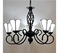 LXYST Mediterranean s 6" Stained Glass Shade Ceiling Hanging Light Fixtures Pendant Lamp for Living Dining Room Bedroom Porch Corridor Kitchen Hotel,White-5 Heads