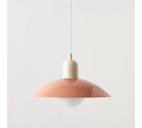 LXYST Mid Century Barn Pendant Nordic Green Ceiling Light, Metal Shade, Large Industrial Farmhouse Chandelier for Kitchen Island, Sink, Dining Room, Restaurant Table(Pink,White Base