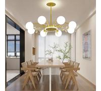 LXYST Mid-Century Crystal Sputnik Chandelier Golden Branch with Spherical Glass Shades, E27 Ceiling Lighting for Bedrooms, Restaurants, and Hotel Lobbies