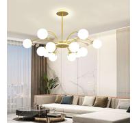 LXYST Mid-Century Crystal Sputnik Chandelier Golden Branch with Spherical Glass Shades, E27 Ceiling Lighting for Bedrooms, Restaurants, and Hotel Lobbies