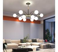 LXYST Mid-Century Crystal Sputnik Chandelier Golden Branch with Spherical Glass Shades, E27 Ceiling Lighting for Bedrooms, Restaurants, and Hotel Lobbies