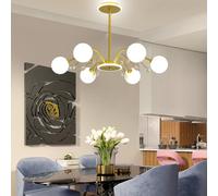 LXYST Mid-Century Crystal Sputnik Chandelier Golden Branch with Spherical Glass Shades, E27 Ceiling Lighting for Bedrooms, Restaurants, and Hotel Lobbies