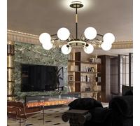 LXYST Mid-Century Crystal Sputnik Chandelier Golden Branch with Spherical Glass Shades, E27 Ceiling Lighting for Bedrooms, Restaurants, and Hotel Lobbies