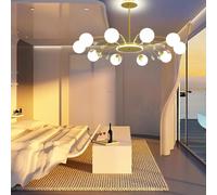 LXYST Mid-Century Crystal Sputnik Chandelier Golden Branch with Spherical Glass Shades, E27 Ceiling Lighting for Bedrooms, Restaurants, and Hotel Lobbies
