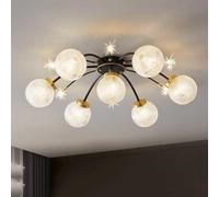 LXYST Mid Century Globe Glass Vintage Flush Mount Light Black Gold Sputnik Large Chandelier Industrial Ceiling Lamp For Living Dining Room Bedroom Farm