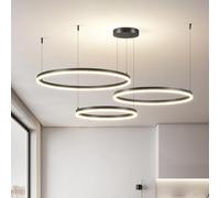 LXYST Mid Century LED Large 4-Ring Pendant Lamp Ceiling Gold Luminaire Warm White 3000K Circular Chandelier Vintage In Living Room Restaurant Hallway Kitchen Lighting（Dark-60+80+100cm 106W）