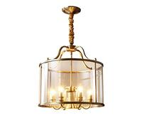 LXYST Minimalist Round Glass Chandelier Retro Copper Pendant Light for Dining Living Room Bedroom Office Balcony - European Style Hanging Lamp