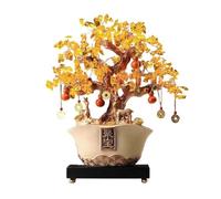 LXYST Money Crystal Tree with Gold Ingot, Home Wealth Prosperity Table Decoration, Reiki Balancing Ornament Feng Shui Gem Tree(Beige)