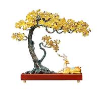 LXYST Money Fortune Copper Deer Ornament Crystal Living Room Desk Attracting Wealth Decoration Feng Shui Gem Tree
