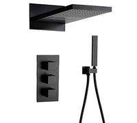 LXYST Mounted Conceal Thermostatic Faucet Set Black Brass Square Rain Fall Style in Wall Luxury Shower Set,Black