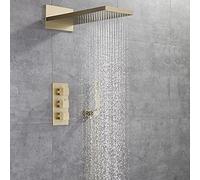 LXYST Mounted Conceal Thermostatic Faucet Set Brushed Brass Square Rain Fall Style in Wall Luxury Shower Set,Brushed Gold