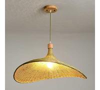 LXYST Natural Wicker Pendant Light Handwoven Rattan Basket Chandelier with Base Weaving Suspended Fixture for Kitchen Living and Dining Room 43cm