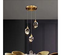 LXYST Nordic Classical Crystal Cluster Pendant Lighting Cube Glass Brass LED Hanging Ceiling Lamp Kitchen Island Over Sink Foyer Chandelier Light for Staircase Di
