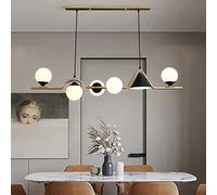 LXYST Nordic Linear Hanging Ceiling For Kitchen Island,Mid Century Glass LED Pendant Light,6 Chandelier with Globe Shade-Gold a 120x26cm(47x10inch)