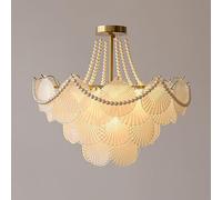 LXYST Nordic Style Gold Chandelier with Sea Shell - 20" Large 4-Tier Semi Flush Mount Ceiling Light for Bedroom & Living Room