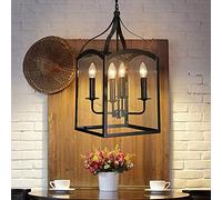 LXYST Novelty Black Finish 4 Lights Chandelier Industrial Farmhouse Square Cage Hanging Multi Lighting for Kitchen Hall Entrance Room