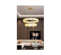LXYST Pendant Light Round Acrylic Chandelier in Gold Minimalist for Living Dining Room Warm (CD60CM) & Cool White (AD80) Ceiling Fixture