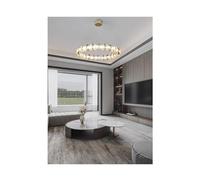 LXYST Pendant Light Round Acrylic Chandelier Minimalist Gold Ceiling Fixture for Living Dining Room Warm & Cool White (80CM) Options