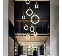 LXYST Pendant Light Staircase Personality Long, Nordic Creative Villa Restaurant Living Room Decorative Ring Acrylic Easy to Ins,7 Lights