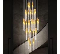 LXYST Post- European Staircase Long Crystal Chandelier Villa Duplex Building Light Luxury Fashion Hollow Net Red Lamp (Line Length Customized) (Color: