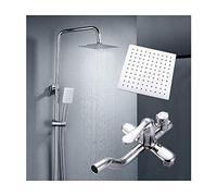 LXYST pressurized Household Nozzle Copper Stainless Steel Wall-Mounted Faucet, Square Set, Lifting Booster Shower Head,