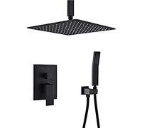 LXYST Rain System Matte Black, Square 10 Inch Head with Hand Held Ceiling Mounted Faucet Bathroom Luxury Mixer Shower Set