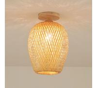 LXYST Rattan Light Handwoven Semi Flush Mount Lamp Wood Hallway Lighting Fixture Rustic Close to Ceiling Lamps for Loft Entryway Farmhouse Lights