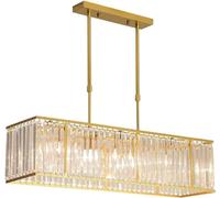 LXYST Rectangle Crystal Farmhouse Industrial Pendant Light Dining Room Glass Hanging Lamp, Ceiling Chandelier