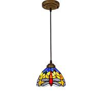 LXYST Red Dragonfly Small Style Lighting Handmade Stained Glass Blue Orange Lampshade,Vintage Pendant Ceiling Light for Kitchen Island,8in,6in