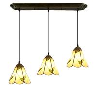 LXYST Retro Stained Glass Handmade 3 Heads Chandelier Pendant Lamp Kitchen Bar Hotel Vintage Style Ceiling Hanging Light for Corridor Balcony