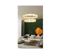LXYST Round Chandelier Acrylic Pendant Light in Gold Minimalist Ceiling Fixture for Living & Dining Room (Warm Cool White 60CM)