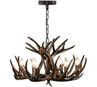 LXYST Rustic Antler Chandelier Vintage Black Deer Horn Pendant Light Farmhouse Candle Decor Hanging Fixture for Living Dining Room Loft Ceiling