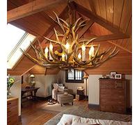 LXYST Rustic Farmhouse Light Double Layer Antler Chandelier for Living and Dining Room Resin Deer Horn Pendant Fixture with 14 Brown Antlers