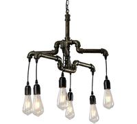 LXYST Rustic Metal E27 Water Pipe Pendent Lamp Industrial Bar Studio Decor Ceiling Hanging Light Adjustable Suspended Lighting Fixture, Chandelier(6 Heads)