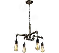 LXYST Rustic Metal E27 Water Pipe Pendent Lamp Industrial Bar Studio Decor Ceiling Hanging Light Adjustable Suspended Lighting Fixture, Chandelier(4 Heads)