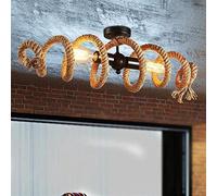 LXYST Rustic Vintage Hemp Rope Chandelier with Cage Pendant for Dining Table - Unique Industrial Decor Ceiling Lamp