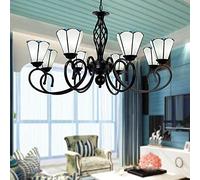 LXYST s 6" Stained Glass Shade Ceiling Hanging Light Fixtures Mediterranean Pendant Lamp for Living Dining Room Bedroom Porch Corridor Kitchen Island Hot,White-8 Heads