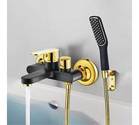 LXYST Set Black Golden, Wall Mounted Bathtub Faucet with Hand Bathroom Cold and Hot Bath Shower Mixer Taps,A