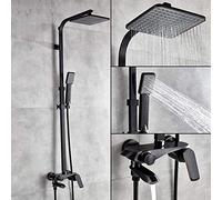 LXYST Set in Black Bronze, Mixer Tap, 8 Inch Rain Shower Head with Spray, Bath spout Mounted on Hot/Cold Wall