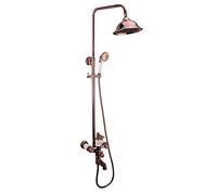 LXYST Set Vintage Brass Faucet Wall Mounted Antique Copper Head Thermostatic Bathtub Shower Faucet(Color: Rose Gold, Size)