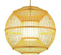 LXYST Shape Wicker Hollow Lamp Shade 1-Pack V-intage Basket Pendant Lighting Fixture Hand-Woven Rattan Cage Hanging Light, Ceiling Chandelier